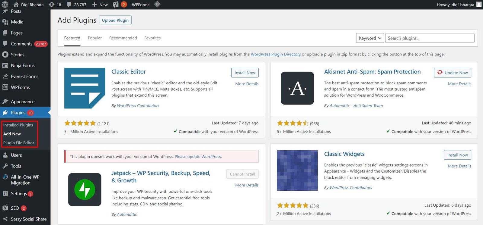 wordpress plugin install