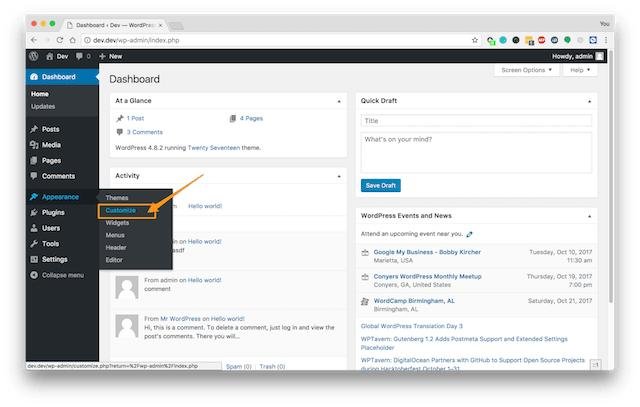 wordpress site customisation